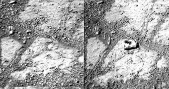 A rock now called Pinnacle Island mysteriously appeared in front of the MER rover Curiosity a few days ago