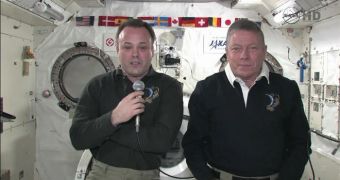 Ron Garan (left) and Mike Fossum gave an on-orbit interview on September 6, speaking about the Soyuz rocket ban
