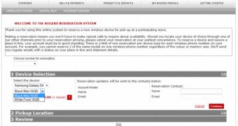 Rogers online reservation system (screenshot)