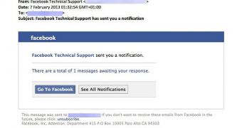 Fake Facebook technical support notification