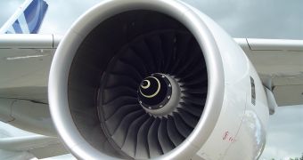 A Rolls Royce Trent 900 engine on an Airbus A380