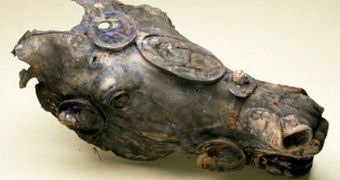 The beautifully adorned bronze horse head sculpture, found in an ancient Roman settlement