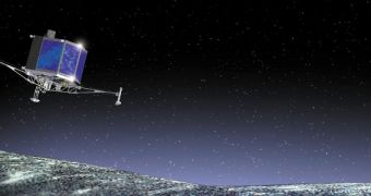 Artist's rendering of Rosetta and Philae (click for full-resolution image)