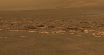 This image shows the western rim of Endeavour Crater, Opportunity's new home