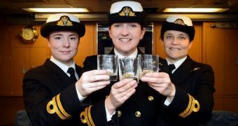 Maxine Stiles, Alexandra Olsson and Penny Thackray are the first women to be appointed in the Submarine Service