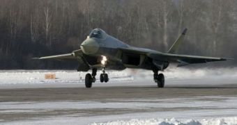Image showing the Sukhoi T-50, which is capable of rivaling the F-22 Raptor in terms of flight capabilities, stealth and overall performances