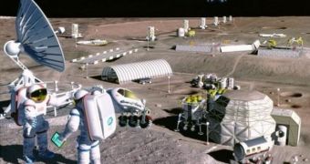 This rendition shows how a prospective lunar base may look like