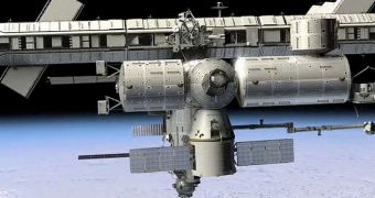 This rendition shows the Dragon space capsule attached to the ISS