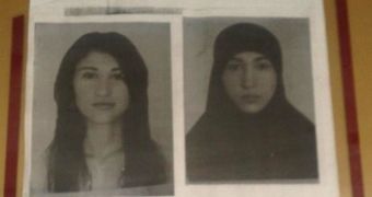 Posters of the suspected female suicide bomber