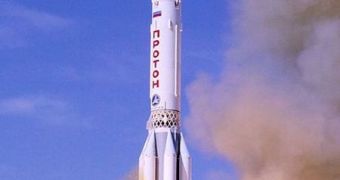 This is the Proton-K rocket that carried the Zvezda module of the International Space Station
