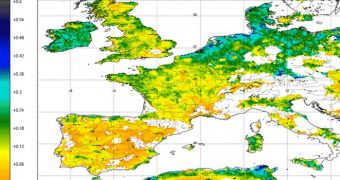 SMOS image showing soil moisture loss throughout Europe