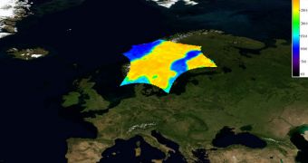Image of brightness temperature over Scandinavia captured by SMOS