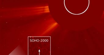 SOHO image showing the 2,000th comet the telescope found in 15 years of operations