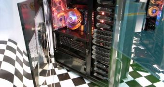 The Thermaltake SPEDO at the company's Computex booth