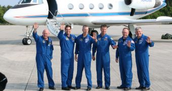 This is Endeavour's last crew, seen here on a KSC runway shortly after landing yesterday, May 12, 2011