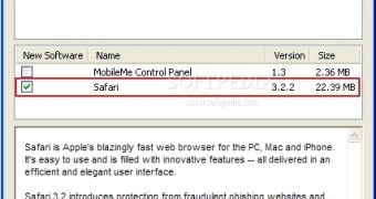 Apple Software Update listing Safari 3.2.2. as available for a Windows machine