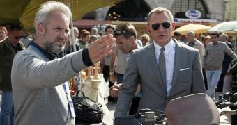 Director Sam Mendes and leading man Daniel Craig on the set of “Skyfall”