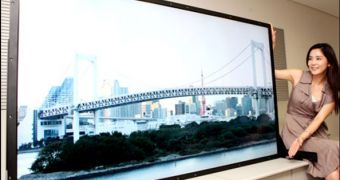A picture showing the impressive size of the 82-inch LCD panel
