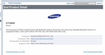 Samsung GALAXY Mega 6.3 at Bluetooth SIG