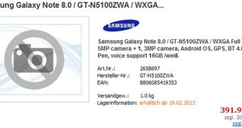 Samsung Galaxy Note 8.0 price