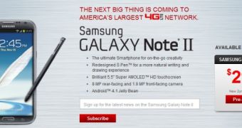 Verizon Galaxy Note II pre-order page