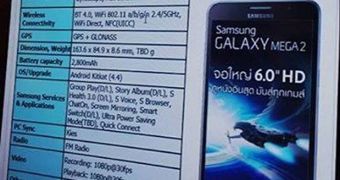 Alleged Samsung Galaxy Mega 2 specs
