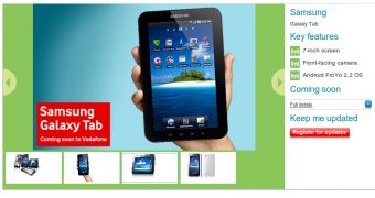 Samsung Galaxy Tab on Vodafone UK’s Coming Soon Page