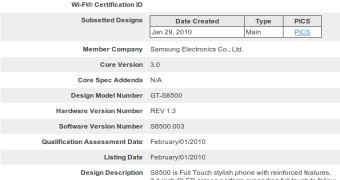 Samsung GT-S8500 shows up at Bluetooth SIG with Bluetooth 3.0