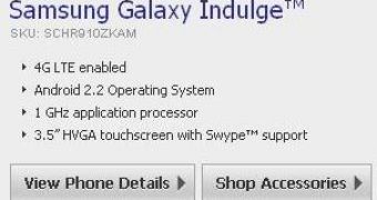 Samsung Galaxy Indulge information page