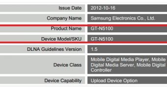 Samsung GT-N5100 DLNA filings