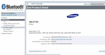 Samsung SM-G7105 at Bluetooth SIG