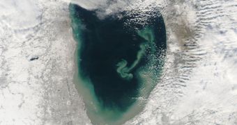 MODIS image showing sediment in Lake Michigan
