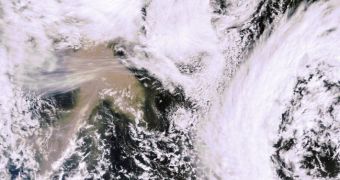 Ash plume from the Grímsvötn volcano as seen on May 23, at 12.00 GMT by the MERIS instrument on board ESA's Envisat satellite