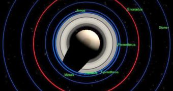 Rendition depicting Enceladus' orbit around Saturn