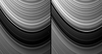 Image showing the outer edge of Saturn's B ring, casting shadows
