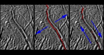 Images showing how the pull of Saturn's gravity can deform the surface of Saturn's moon Enceladus in the south polar region crisscrossed by fissures known as tiger stripes