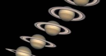 Hubble images of Saturn, as the planet changes its tilt between 1996 and 2000