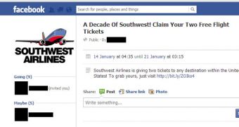 Bogus Southwest Airlines Facebook page
