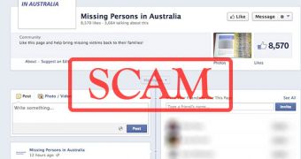 Missing persons scam page on Facebook