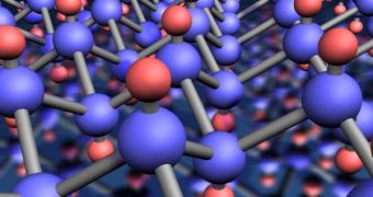 Red hydrogen atoms combine with blue carbon atoms to form the new material graphane