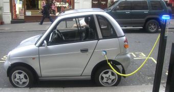 Electric car charging on the streets of London