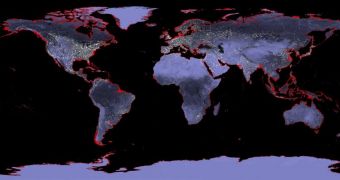 Earth with a sea level rise of six meters. Imagine a possible future rise of 70 feet