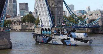 The Steve Irwin is seen here traveling up the Thames, London, in 2011