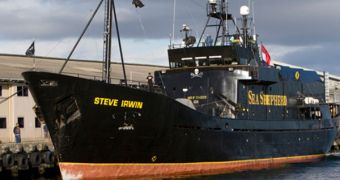 The Steve Irwin docked in Hobart, Tasmania