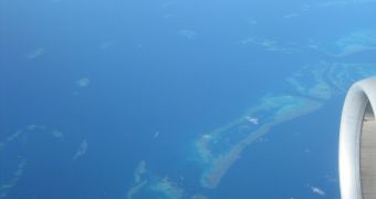 Aerial view of a portion of the Great Barrier Reef, off the coasts of Australia
