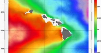 Chart showing temperature differences in seawater around Hawaii