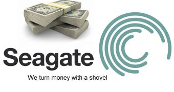 Seagate logo and money stack mashup