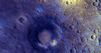This enhanced-color view shows a region of Mercury's surface that appears to have experienced a high level of recent volcanic activity