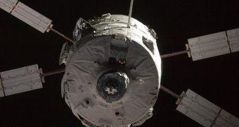 The first ATV, Jules Verne, approaches the ISS, in this March 31, 2008 photo