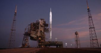 ARES I-X at its Launch Pad 39B